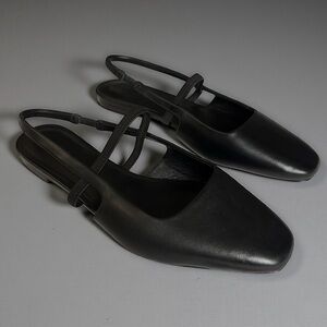 Vince Bernice Slingback Square Toe Leather Flats Black